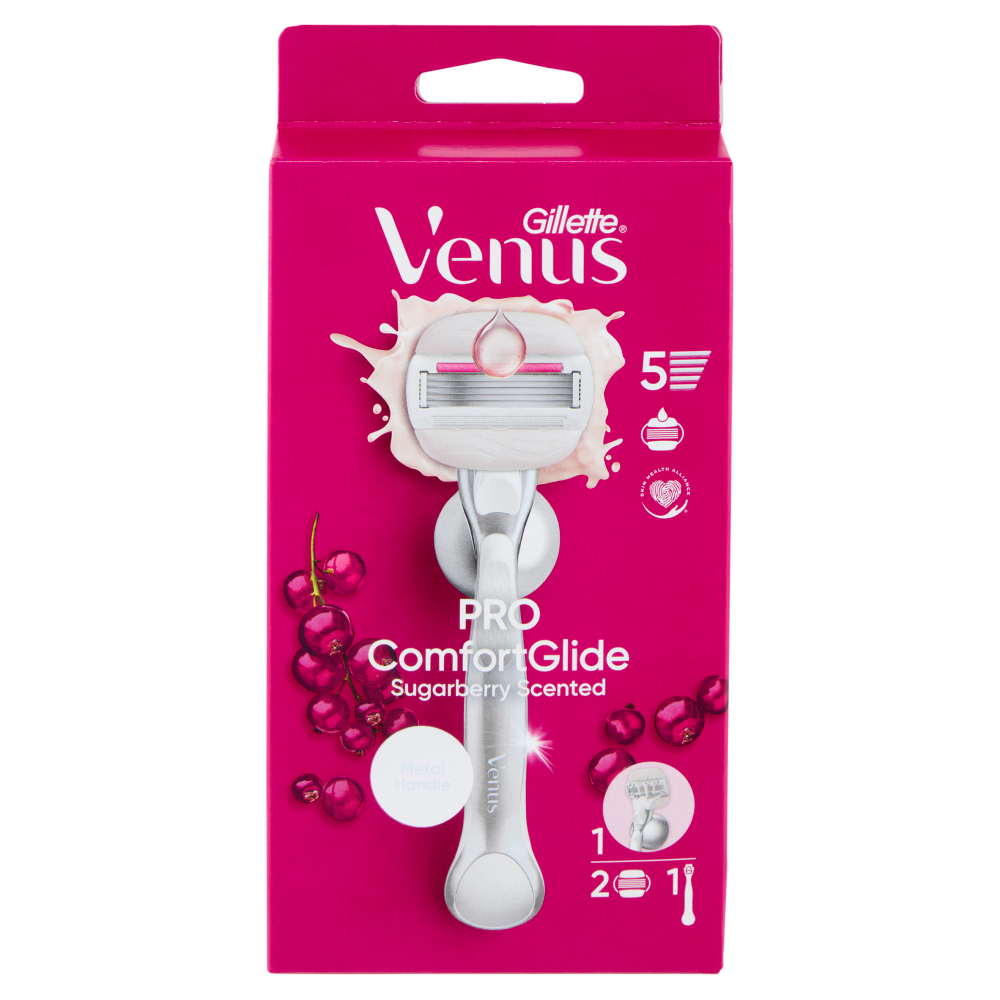 Gillette Venus Pro ComfortGlide Sugarberry Scented Rasoio Donna a 5 Lame, 1 Manico + 2 Lamette