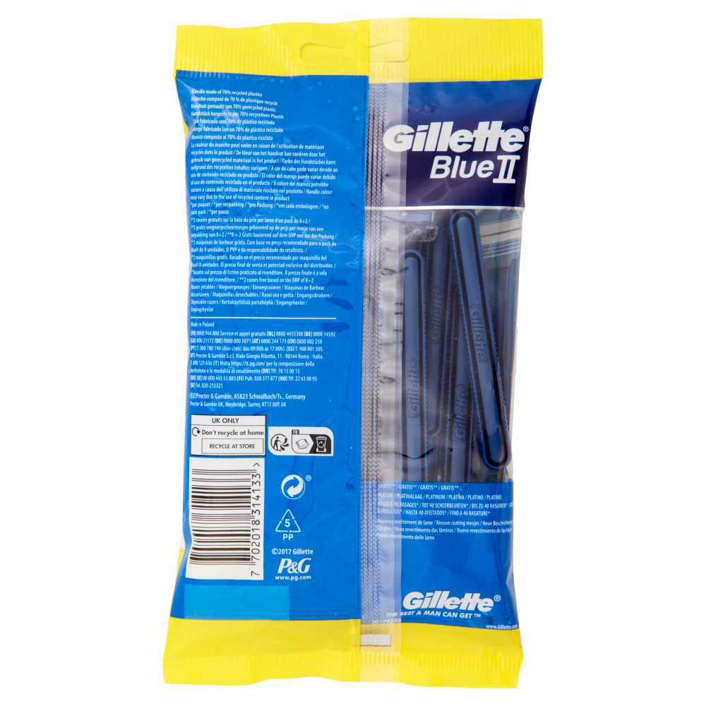 Gillette Blue II Rasoio da Uomo Usa e Getta a 2 Lame, 8 Rasoi + 2 Gratis