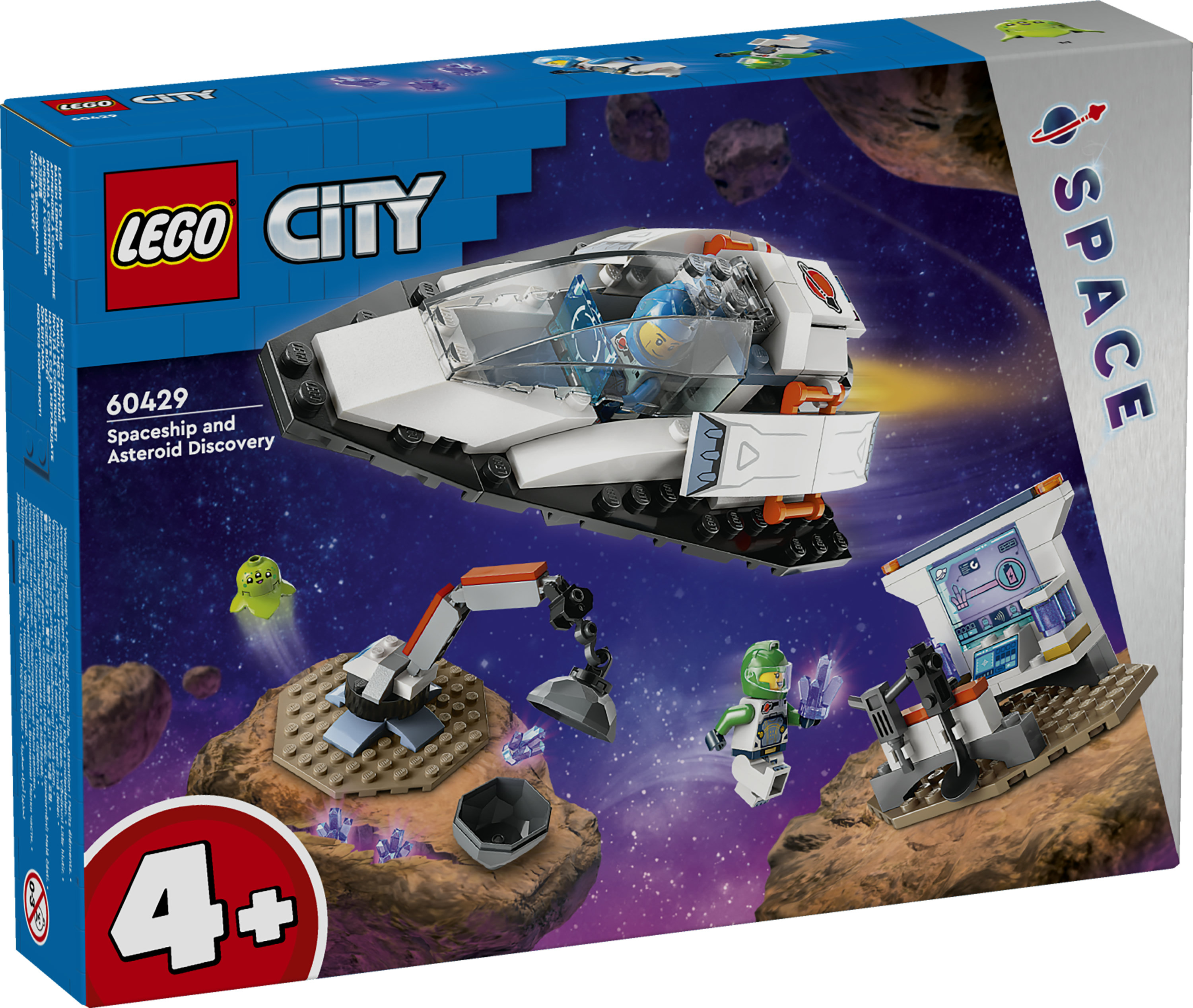 LEGO City 60429 Navetta Spaziale e Scoperta di Asteroidi, Gioco per Bambini 4+ con Astronave Giocattolo, Gru e 2 Minifigure