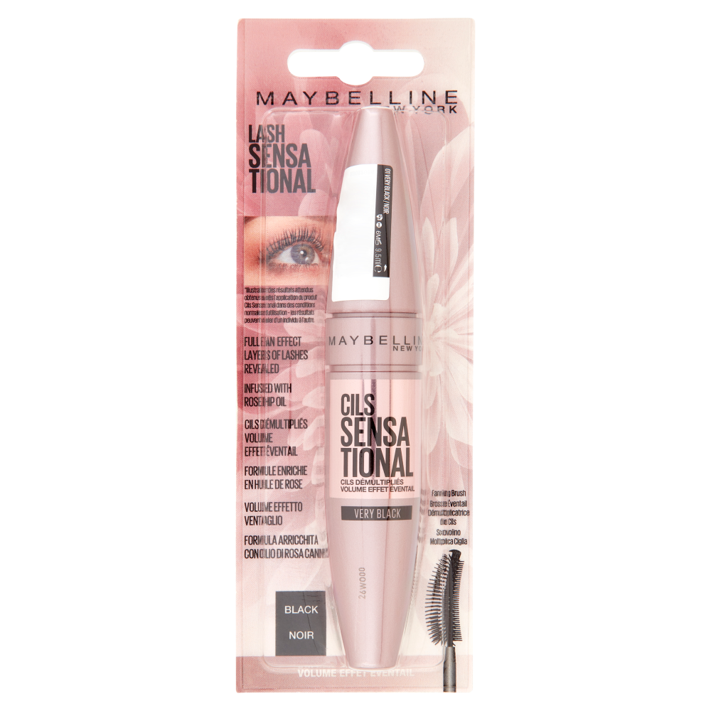 Maybelline New York Mascara Ciglia Sensazionali, Volumizzante, Very Black, 9.5 ml