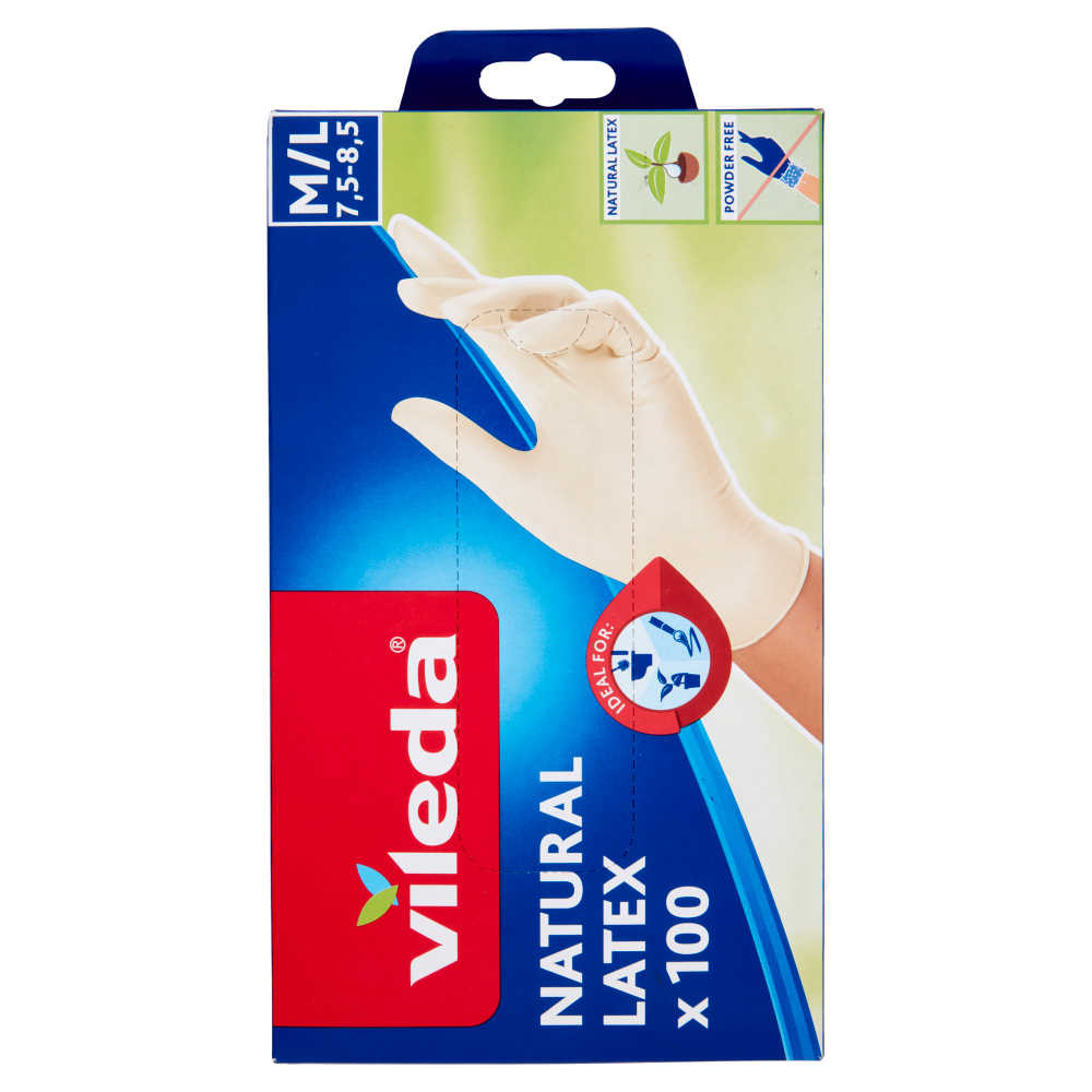 Vileda Natural Latex Guanti M/L 7,5-8,5 100 pz