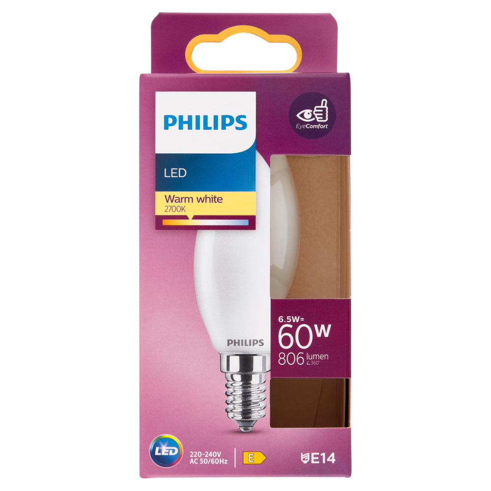 Philips Led candela vetro 60W E14 2700K