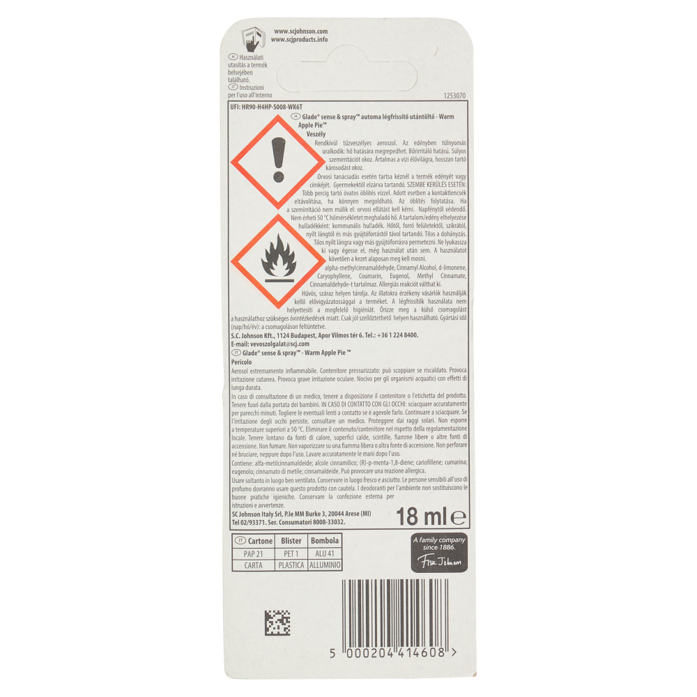 Glade Sense & Spray Ricarica, fragranza Warm apple pie 18 ml