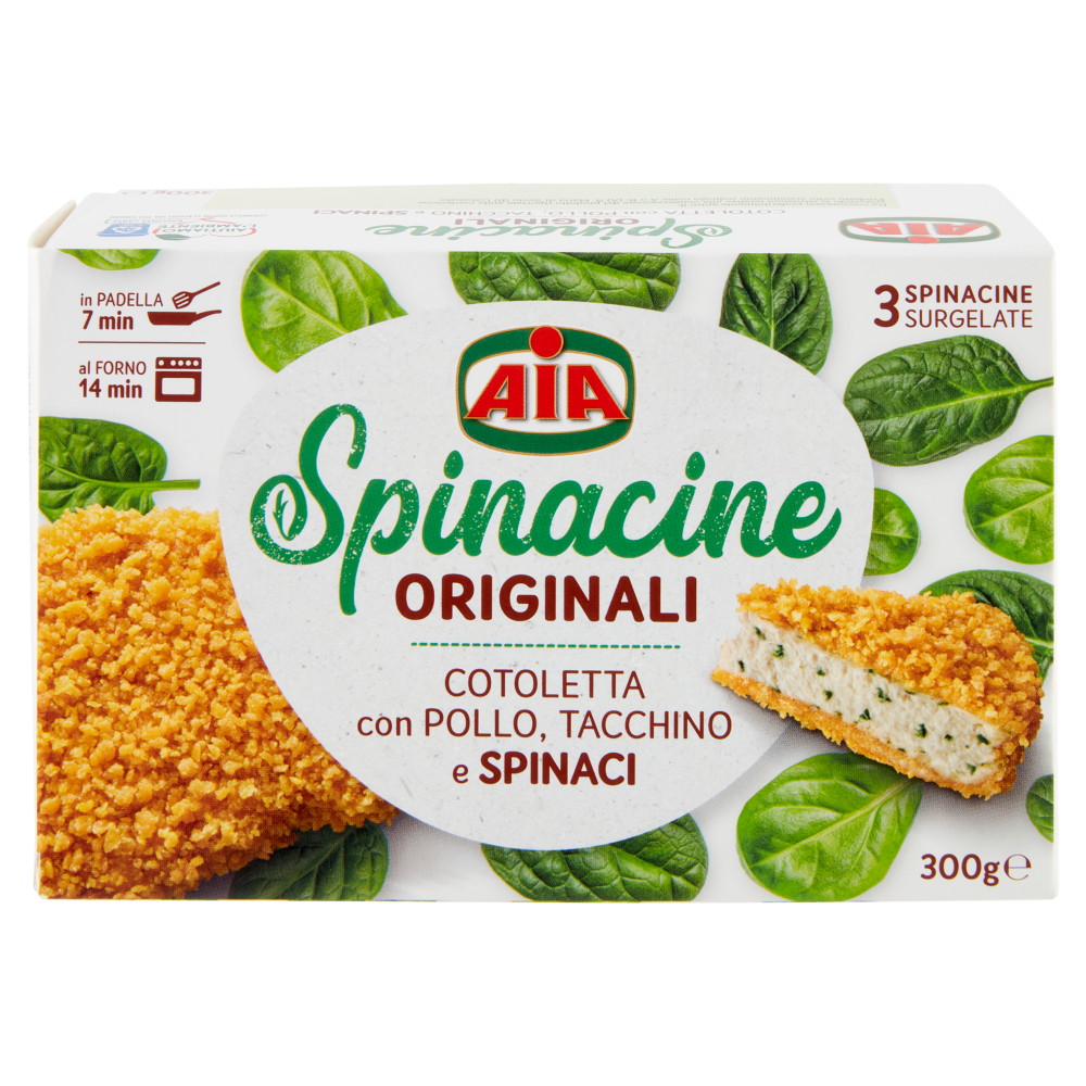 Aia Spinacine Originali Cotoletta con Pollo, Tacchino e Spinaci Surgelate 300 g