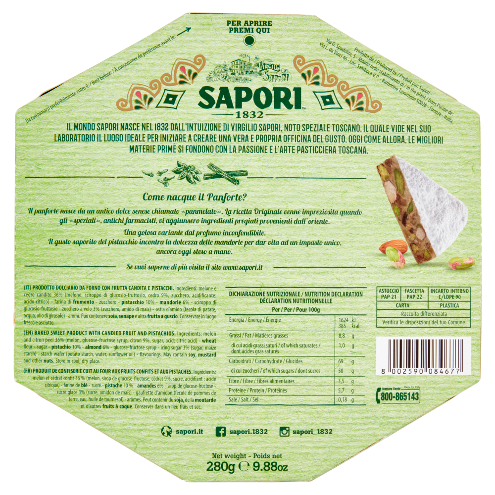 Sapori Panforte Pistacchio 280 g