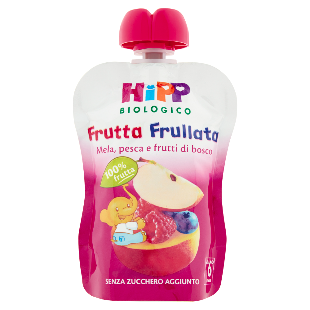 HiPP Biologico Frutta Frullata Mela, pesca e frutti di bosco 90 g