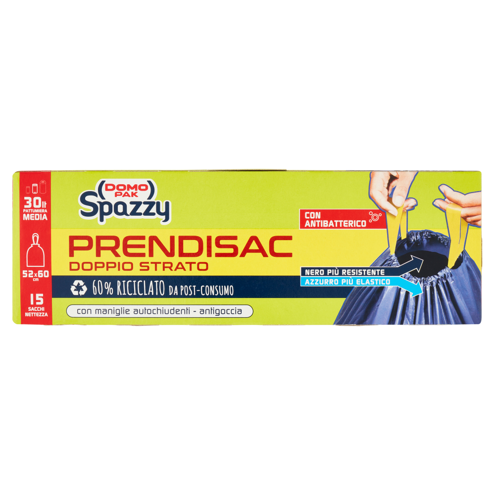 Domopak Spazzy Prendisac Doppio Strato con Antibatterico 30 lt Pattumiera Media 52x60 cm 15 pz