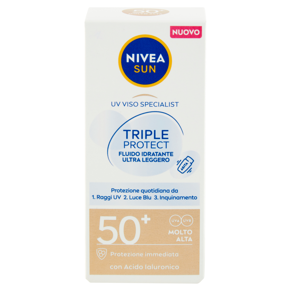 Nivea Sun UV Viso Specialist Triple Protect Fluido Idratante Ultra Leggero FP 50+ Molto Alta 40 ml