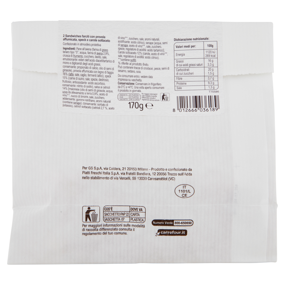 Carrefour Bon app&eacute;tit! Sandwich Speck e Provola Affumicata 2 Sandwiches 170 g
