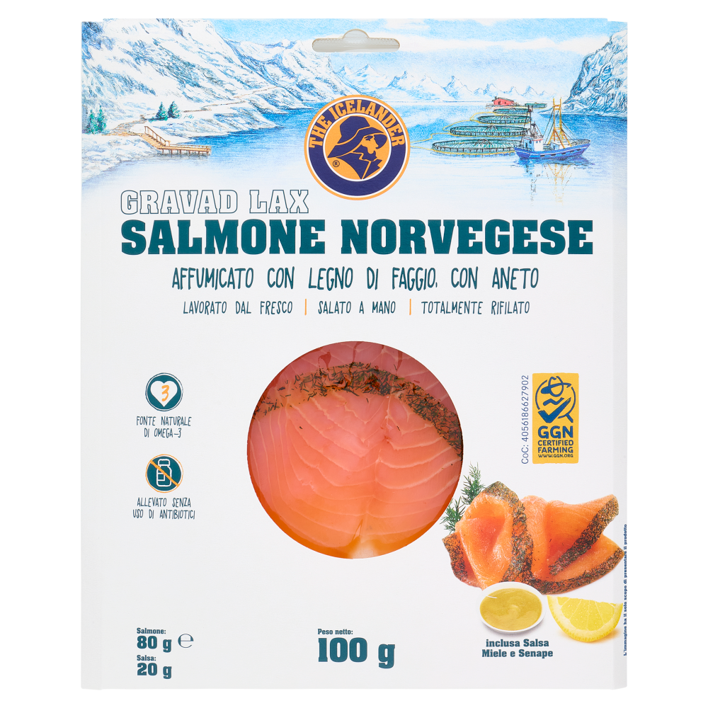 The Icelander Cravad Lax Salmone Norvegese Affumicato con LEgno di Faggio, con Aneto 100 g
