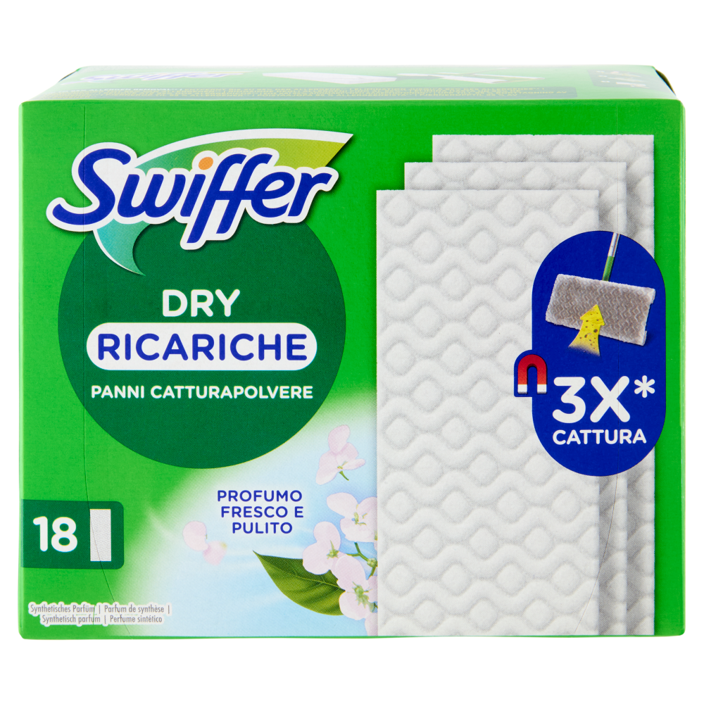 Swiffer Panni Catturapolvere per Scopa Swiffer Profumo Fresco e Pulito - Ricarica 18 Panni