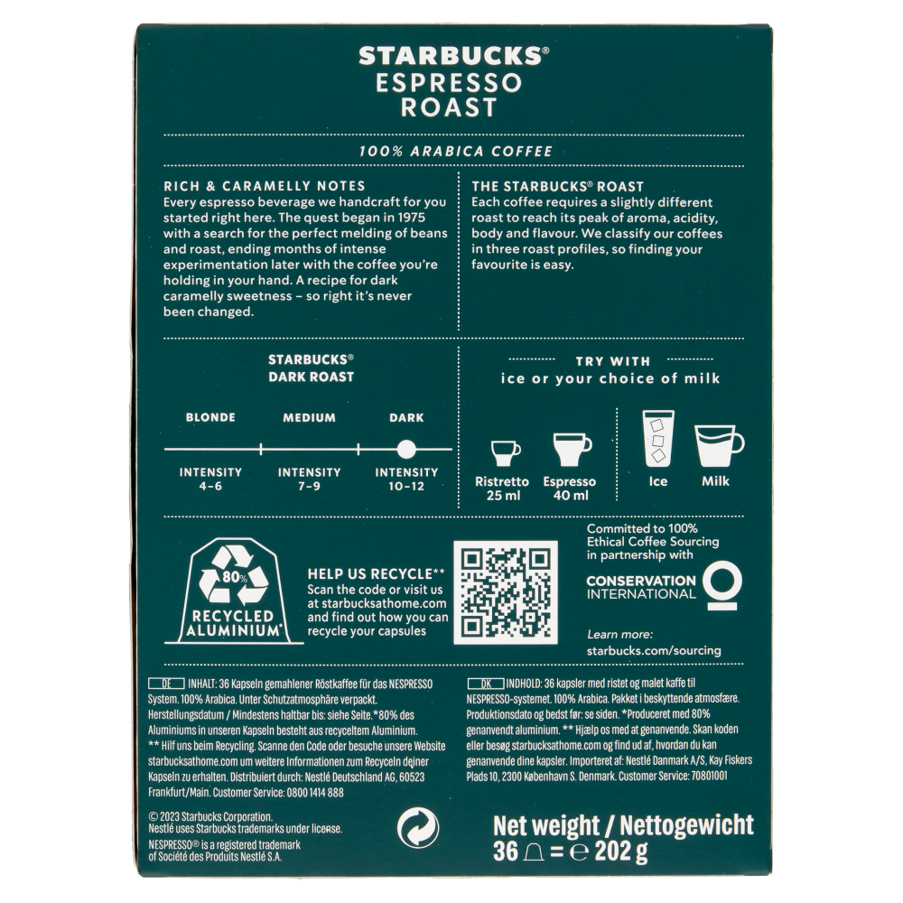 STARBUCKS Espresso Roast By Nespresso Caffè Espresso 36 capsule 202 g