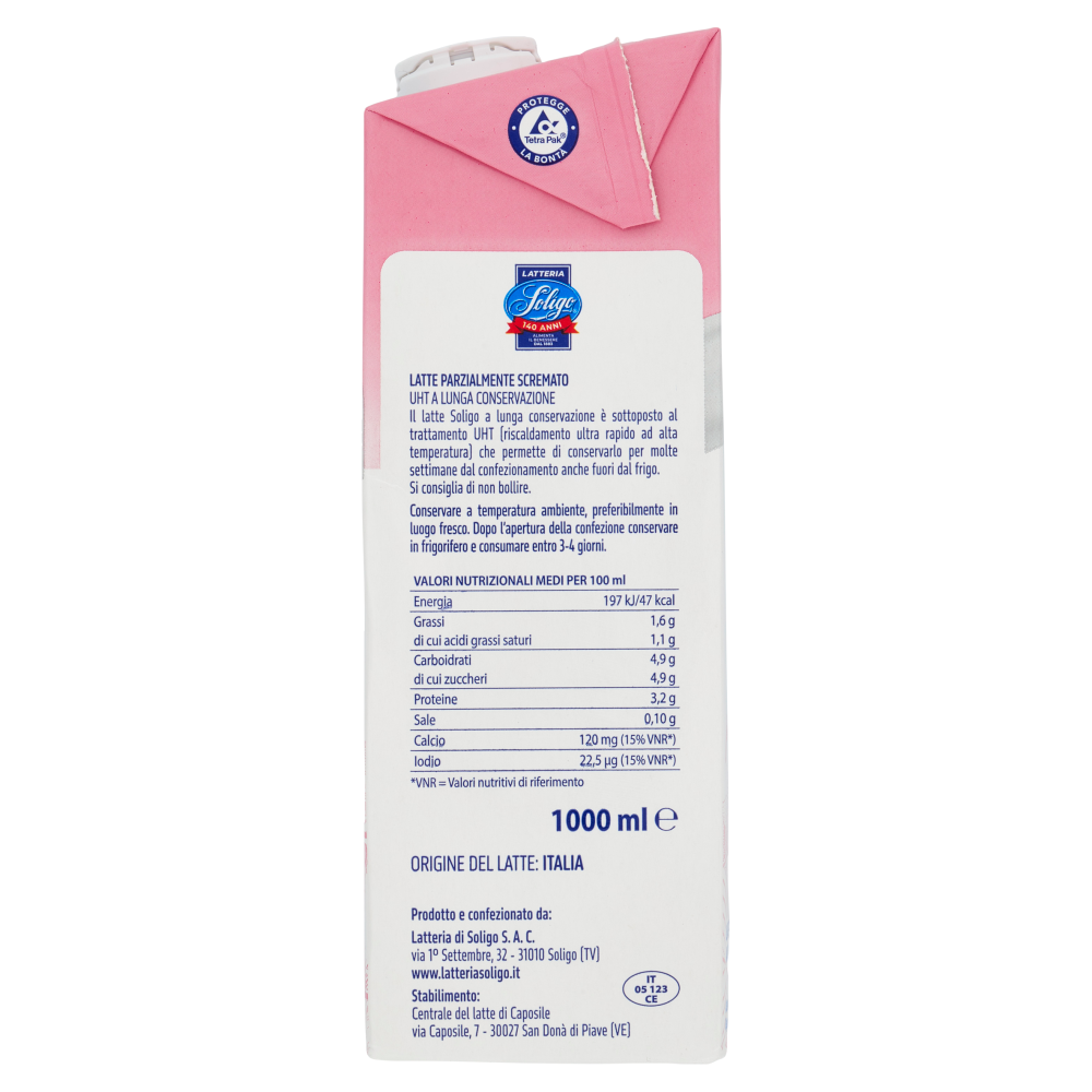 Latteria Soligo Latte Parzialmente Scremato UHT a Lunga Conservazione 1000 ml