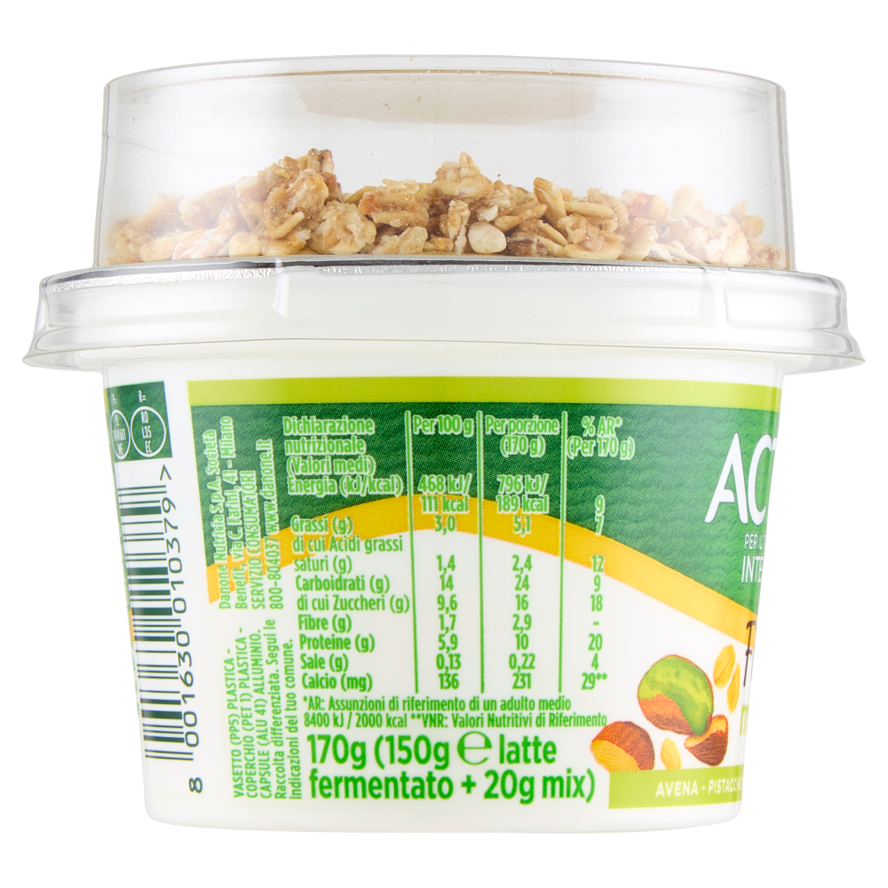ACTIVIA Fibre Mix&Go con Probiotico Bifidus, Yogurt Bianco con Avena, Pistacchio e Mandorle, 170g