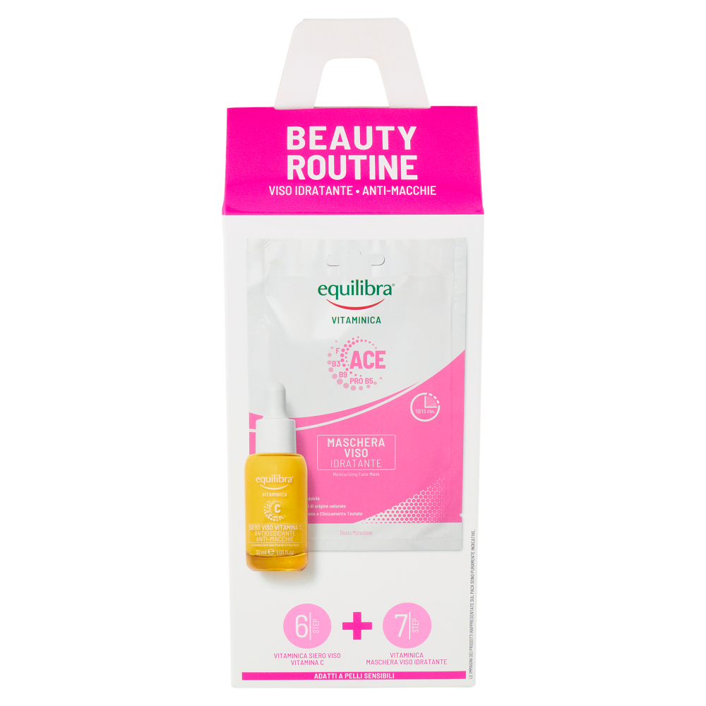 equilibra Vitaminica Beauty Routine Viso Idratante - Anti-Macchie Maschera + Siero Viso Vitamina C 3