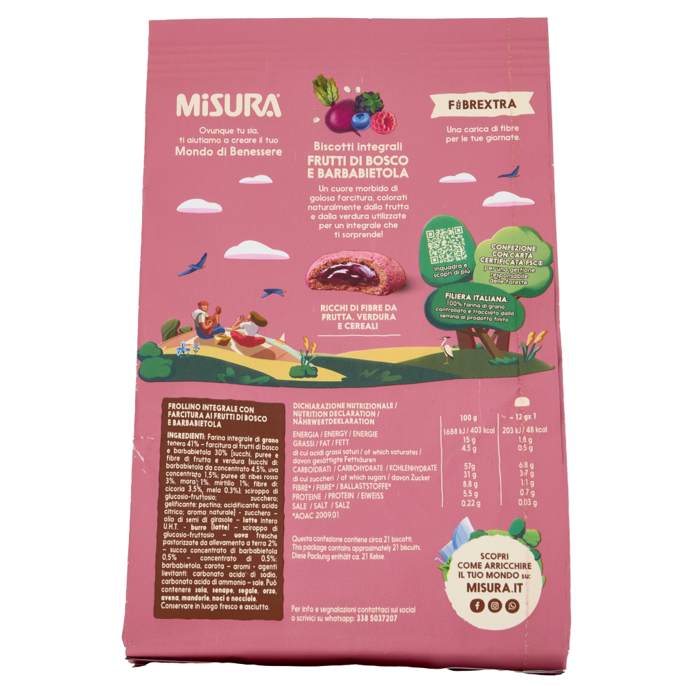 Misura Fibrextra Biscotti integrali Frutti di Bosco e Barbabietola 260 g