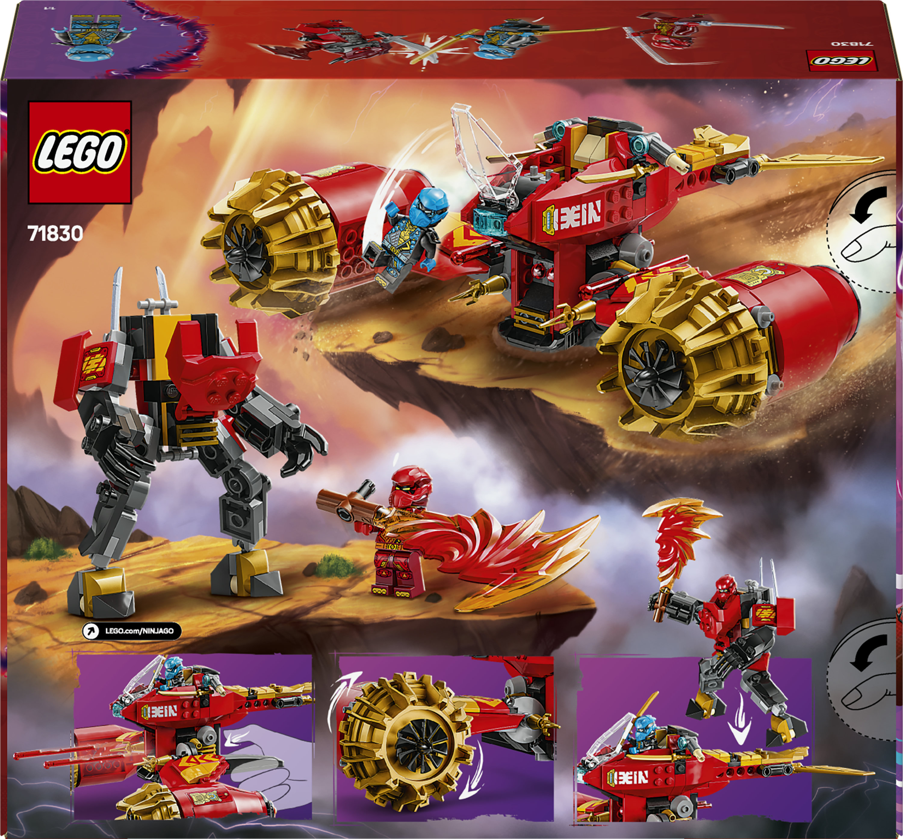 LEGO NINJAGO 71830 Mech Storm Rider di Kai - 2 Veicoli Trasformabili in Figura Snodabile e Moto Giocattolo, Giochi Bambini 7+