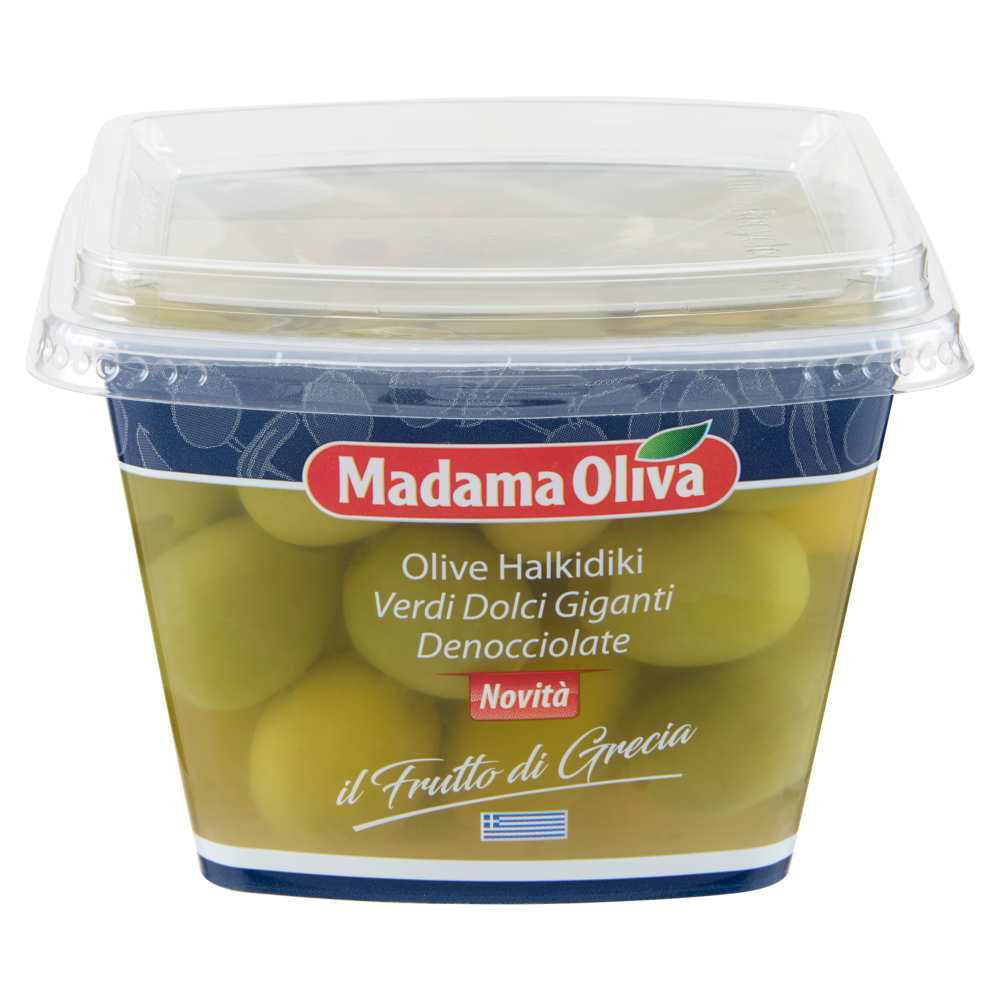 Madama Oliva il Frutto di Grecia Olive Halkidiki Verdi Dolci Giganti Denocciolate 480 g