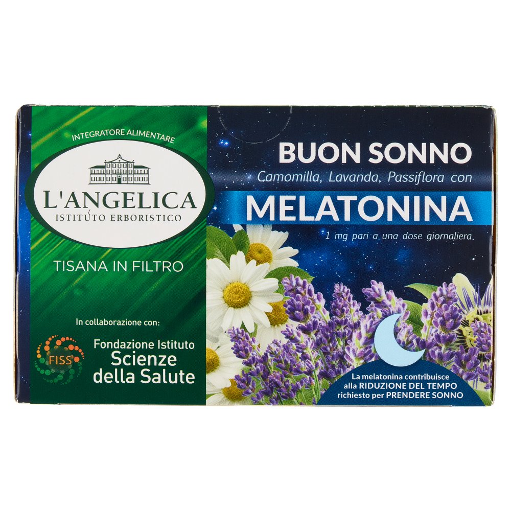 L'Angelica Tisana in Filtro Buon Sonno Camomilla, Lavanda, Passiflora con Melatonina 15 Filtri 30 g