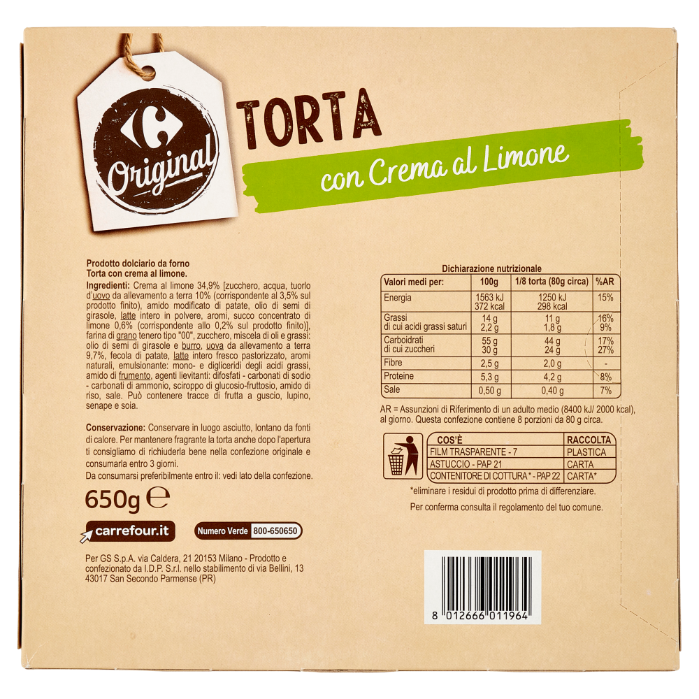 Carrefour Original Torta con crema al Limone 650 g