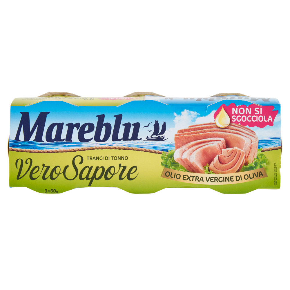 Mareblu VeroSapore Tranci di Tonno Olio Extra Vergine di Oliva 3 x 60 g