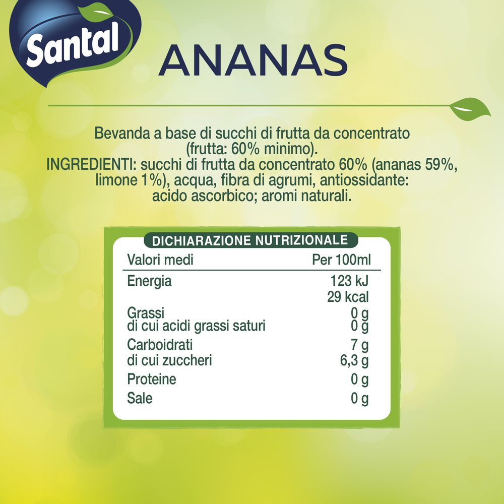 Santal Succo di Frutta Ananas Senza Zuccheri Aggiunti 1000 ml