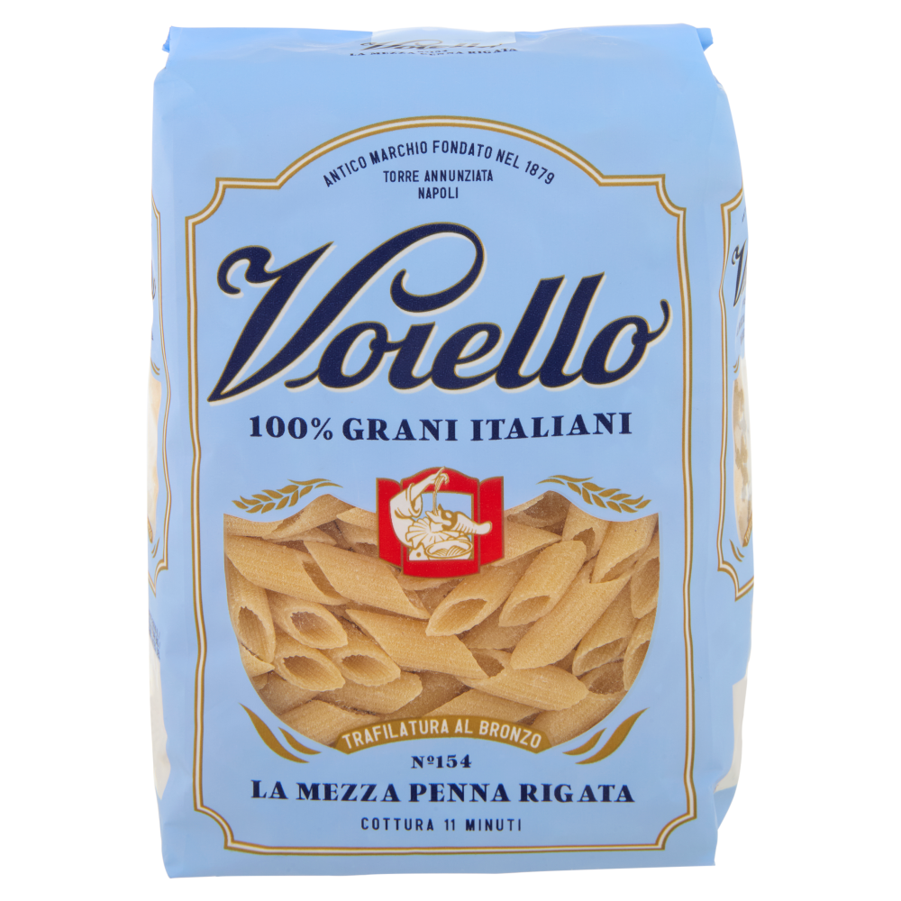 Voiello Pasta La Mezza Penna Rigata N°154 grani 100% italiani Trafilata bronzo 500g