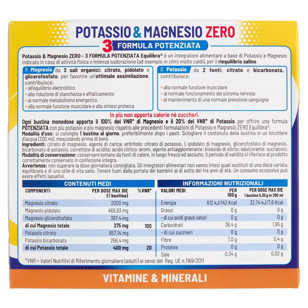 Equilibra Potassio e Magnesio Zero 3 Formula Potenziata Bustine Monodose 18 x 5,35 g