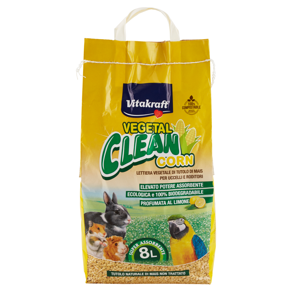 Vitakraft Vegetal Clean Corn Lettiera Vegetale di Tutolo di Mais per Uccelli e Roditori 8 L