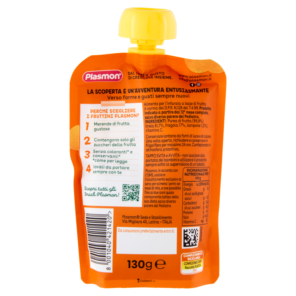 Plasmon i Fruttini Mela, Fragola e Lampone 130 g