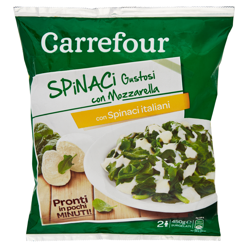 Carrefour Spinaci Gustosi con Mozzarella Surgelati 450 g