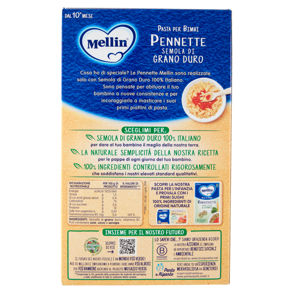 Mellin Pasta per Bimbi Pennette Semola di Grano Duro 280 g