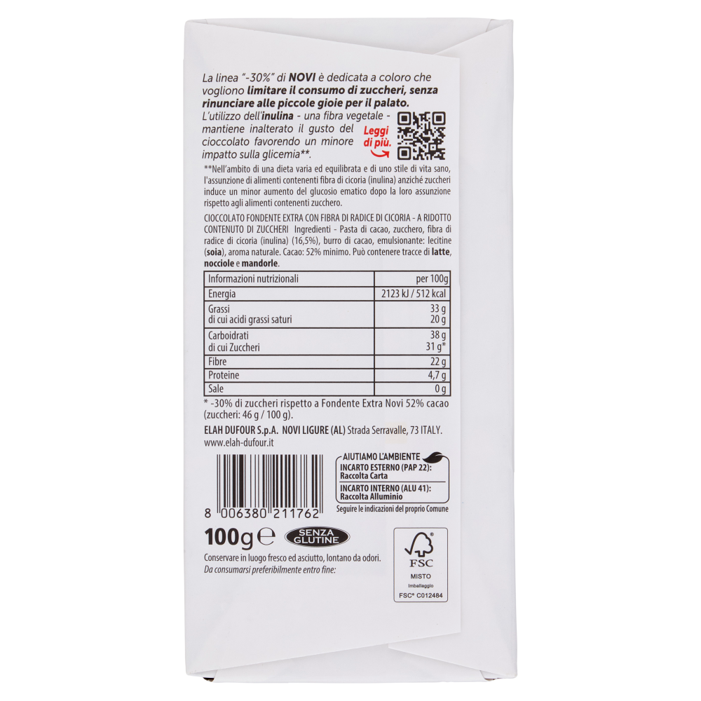 Novi Fondente -30% di Zuccheri* 100 g