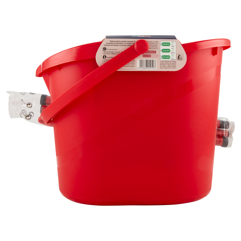 Carrefour Kit Pulizia completo secchio con strizzatore, mop tnt, manico componibile