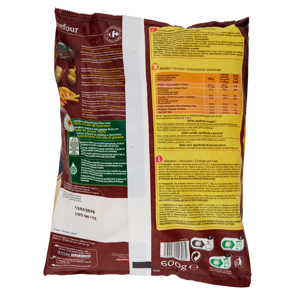 Carrefour Patatine fritte a Fiammifero Surgelate 600 g