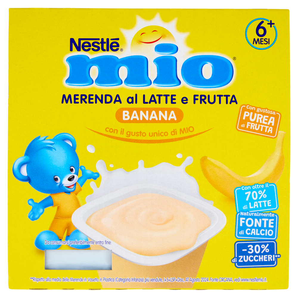 NESTLÉ MIO Merenda al Latte e Frutta Banana 4 vasetti da 100g