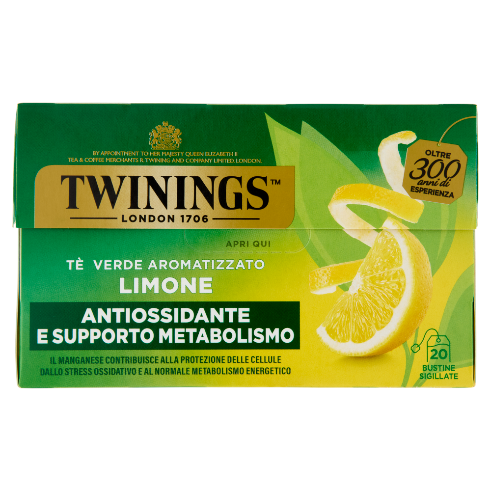 Twinings Limone T&egrave; Verde aromatizzato Antiossidante e Supporto Metabolismo 20 filtri The 40 g
