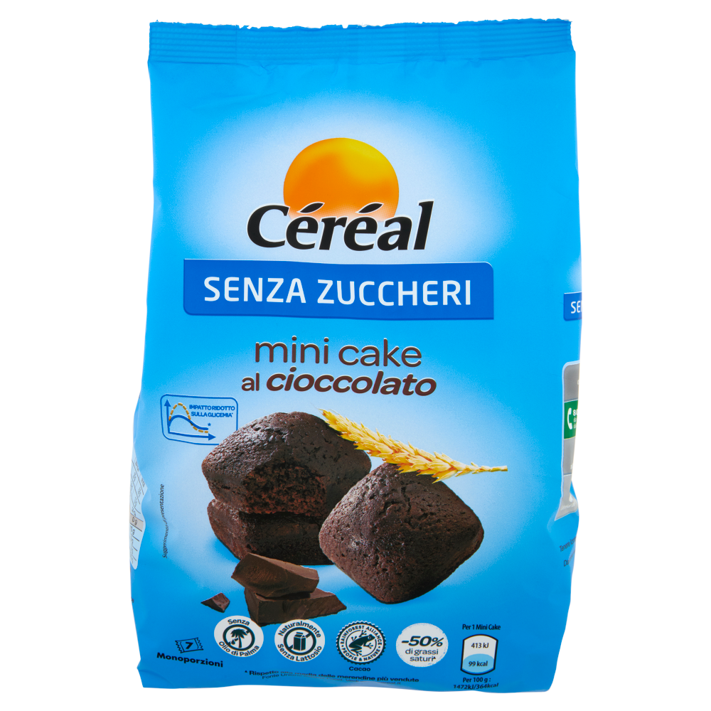 Céréal, Mini Cake gusto Cioccolato, Senza Zuccheri, Senza Lattosio, Senza Olio di Palma - 7x28 g