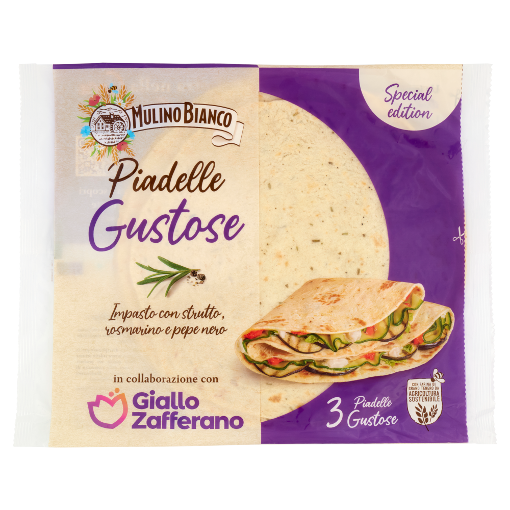 Mulino Bianco Piadelle Gustose Impasto con Strutto, Rosmarino e Pepe Nero 3pz 330 g