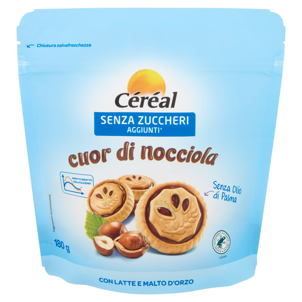 C&eacute;r&eacute;al, Biscotti Cuor di Nocciola, Senza Zuccheri Aggiunti, Senza Olio di Palma - 180 g