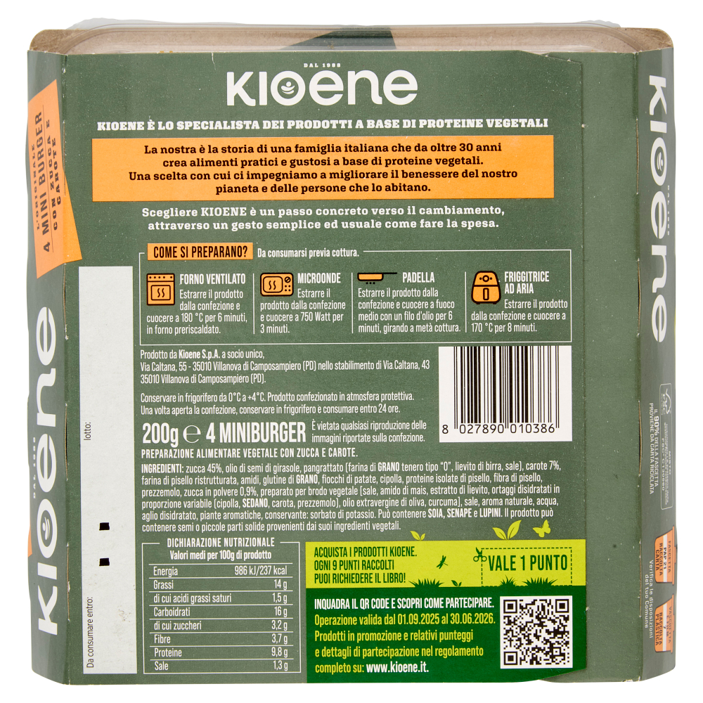 Kioene l'Originale 4 Mini Burger con Zucca e Carote 200 g