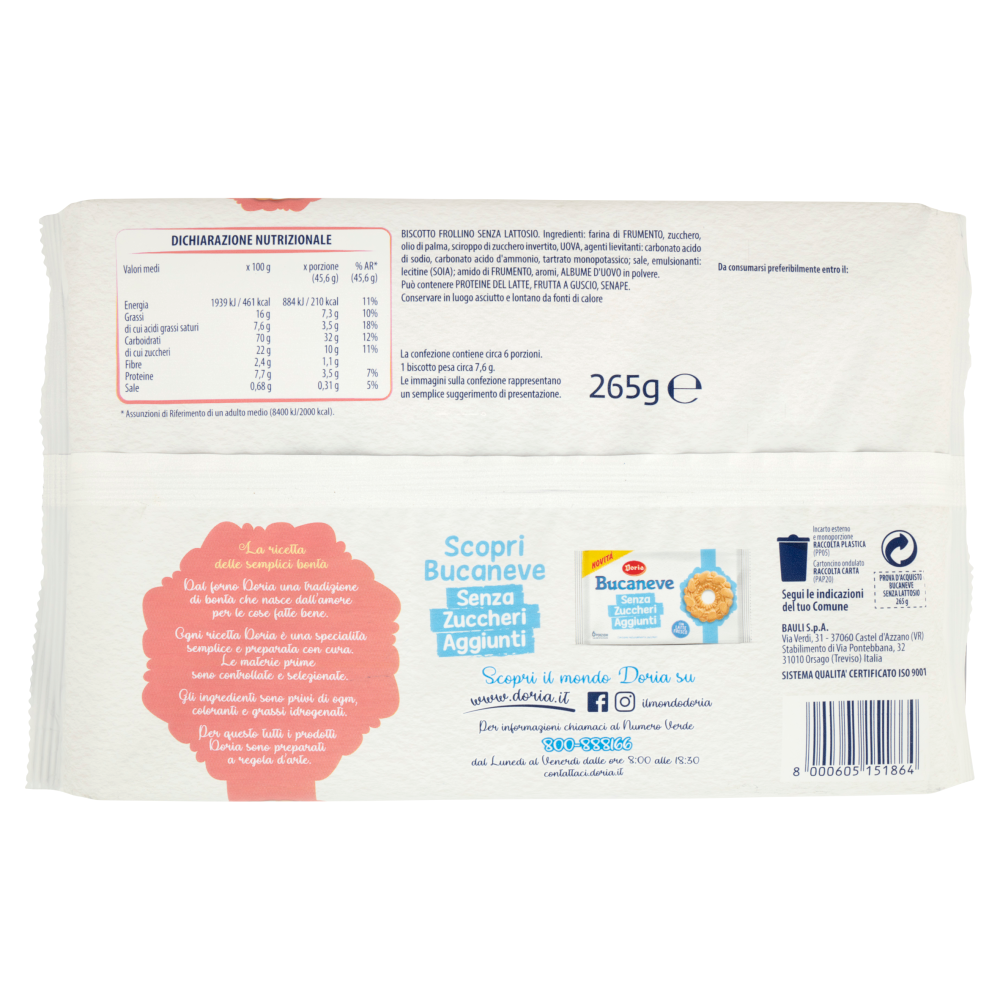 Doria Bucaneve Senza Lattosio 6 x 45,6 g