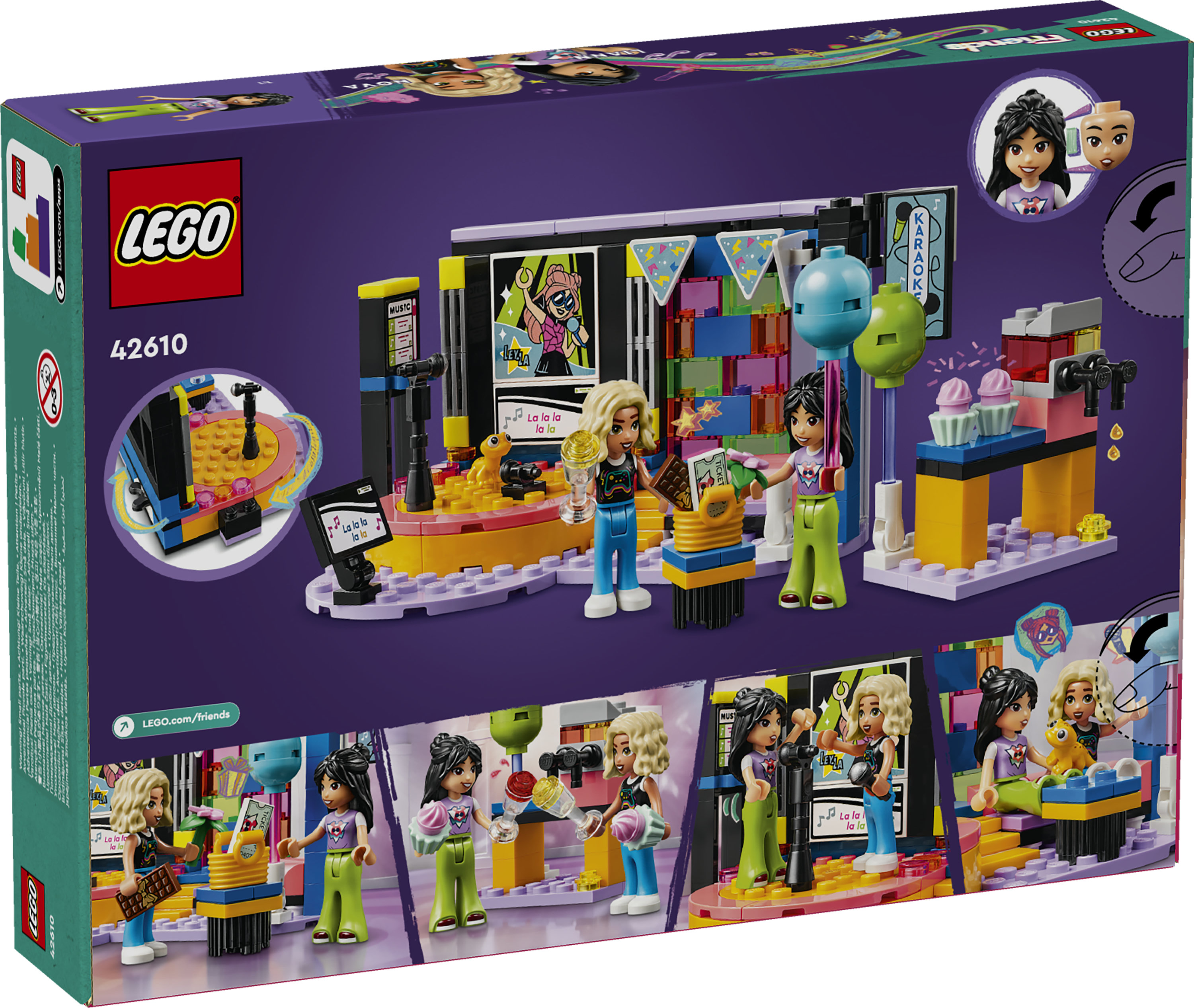 LEGO Friends 42610 Karaoke Party, Giochi Musicali per Bambini di 6+ Anni con Palco Girevole e 2 Mini Bamboline di Liann e Nova