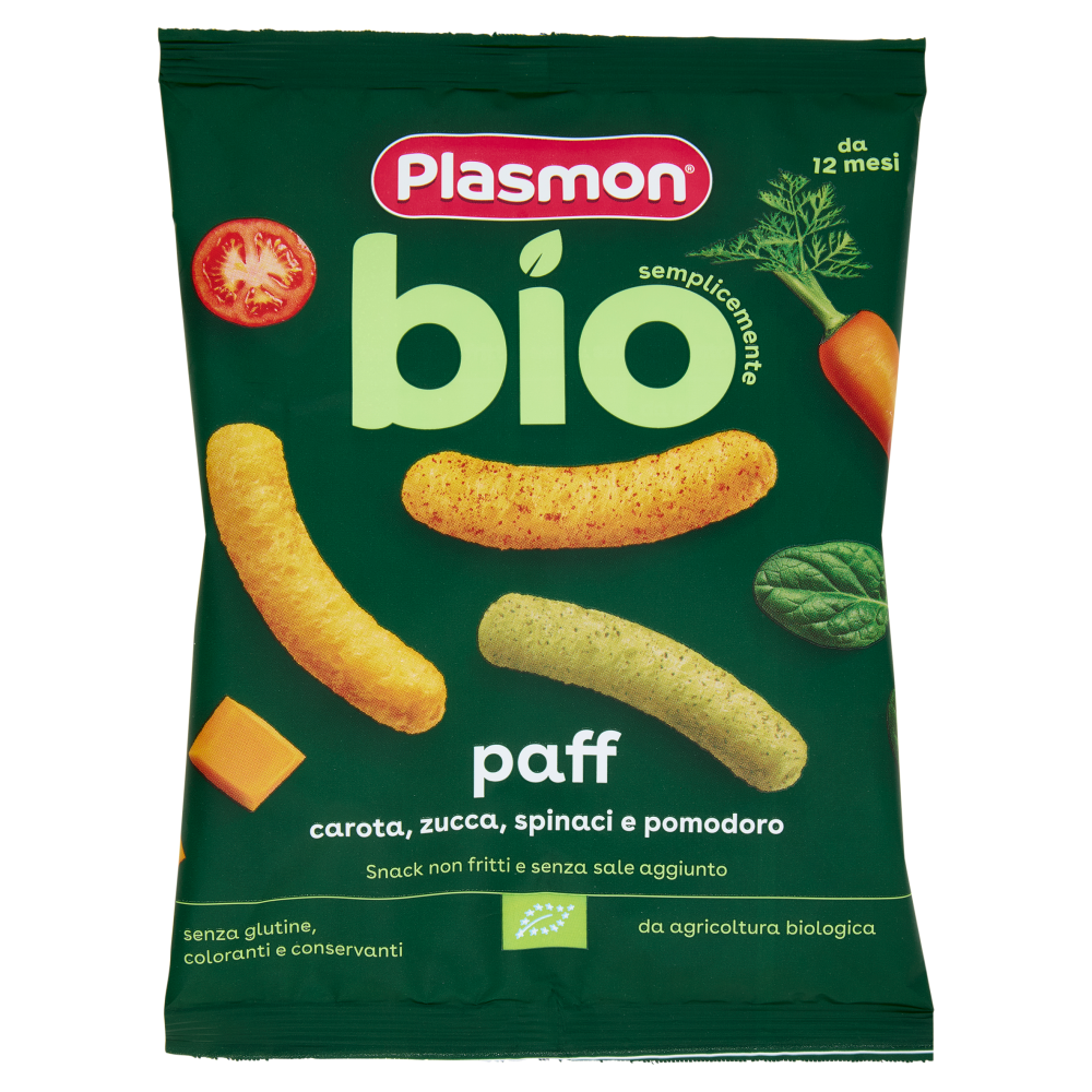 Plasmon semplicemente bio paff carota, zucca, spinaci e pomodoro 15 g