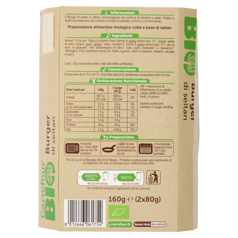 Carrefour Bio Burger di seitan 2 x 80 g Carrefour