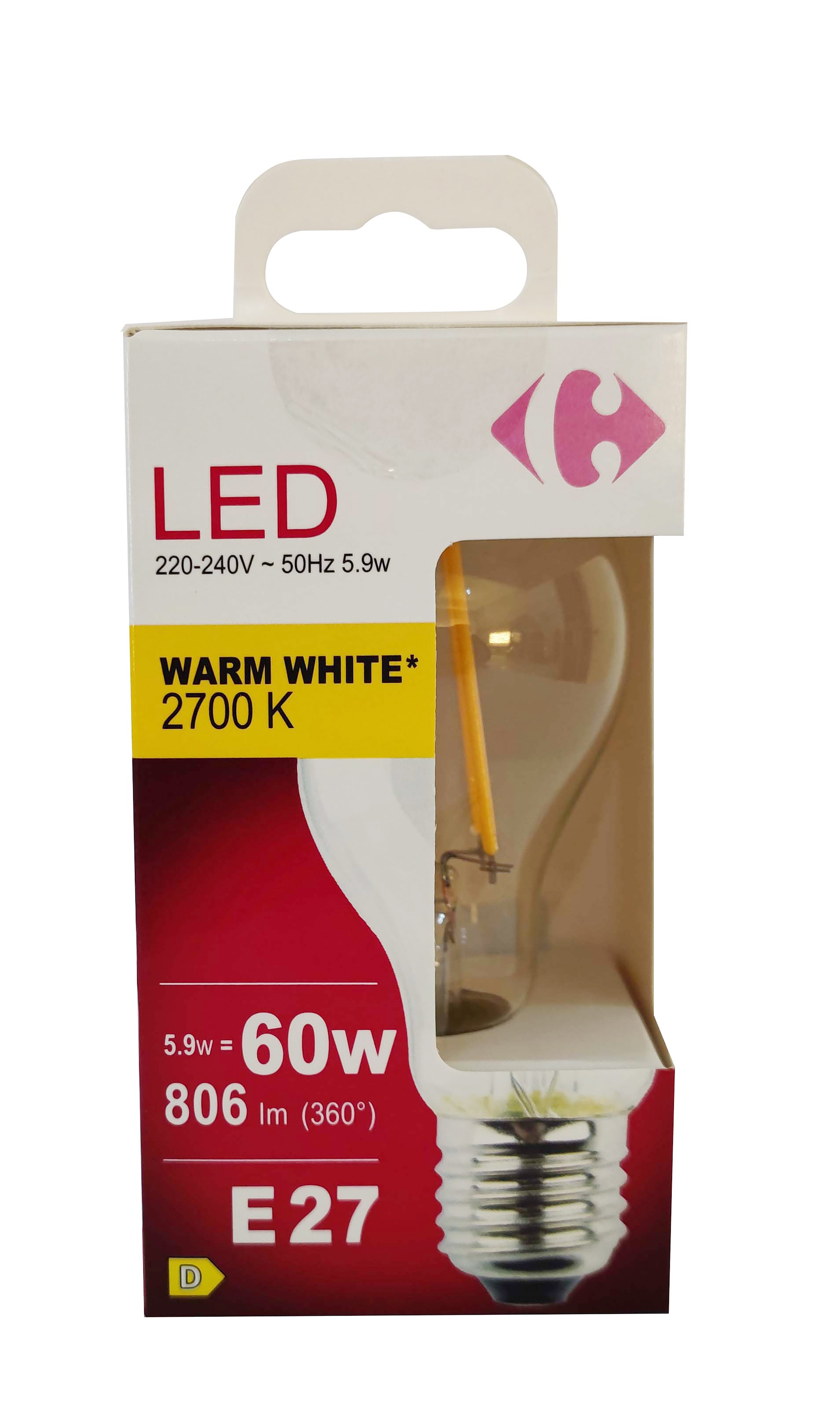 Carrefour Led goccia con filamenti 60W, attacco E27, luce calda