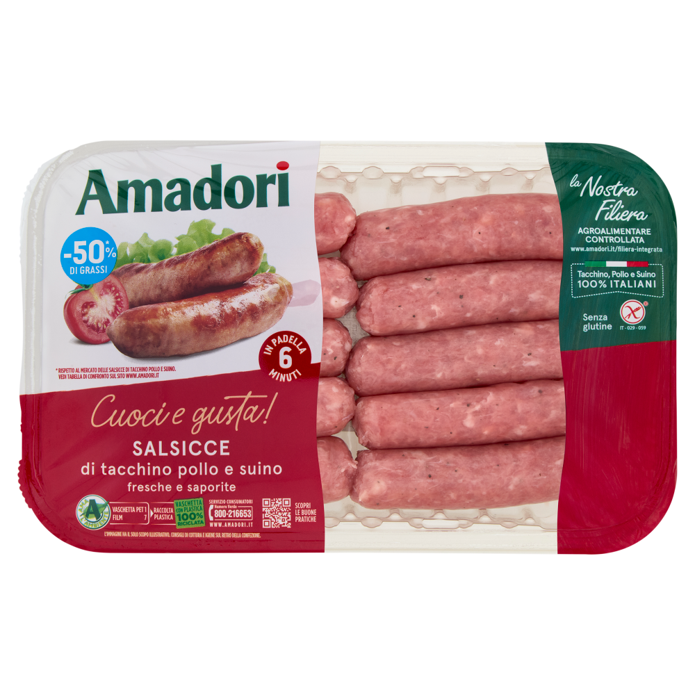 Amadori Salsicce di tacchino, pollo e suino -50% di Grassi* 0,400 kg