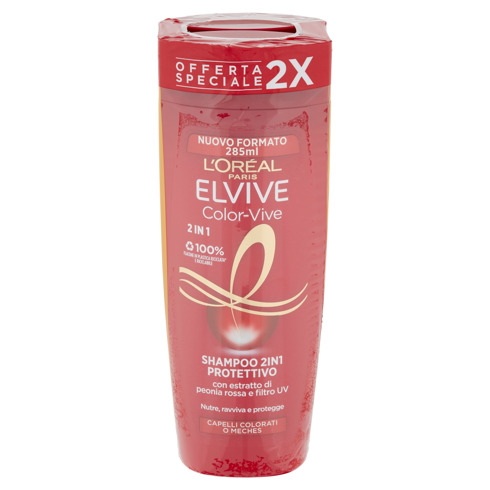L'Or&eacute;al Paris Shampoo 2in1 Elvive Color Vive, Per Capelli Colorati o con M&egrave;ches, Confezione da 2