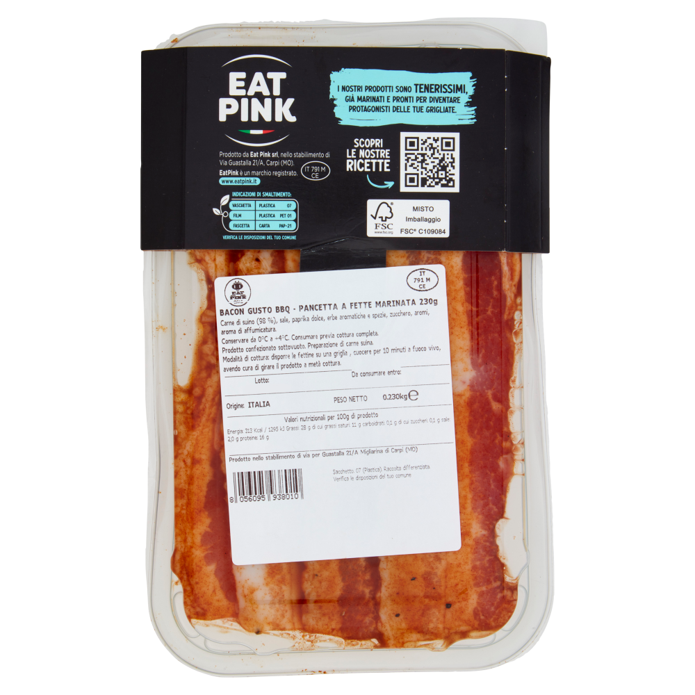 Eat Pink il Barbecue Quello Tenero Bacon Gusto BBQ - Pancetta a Fette Marinata 230 g
