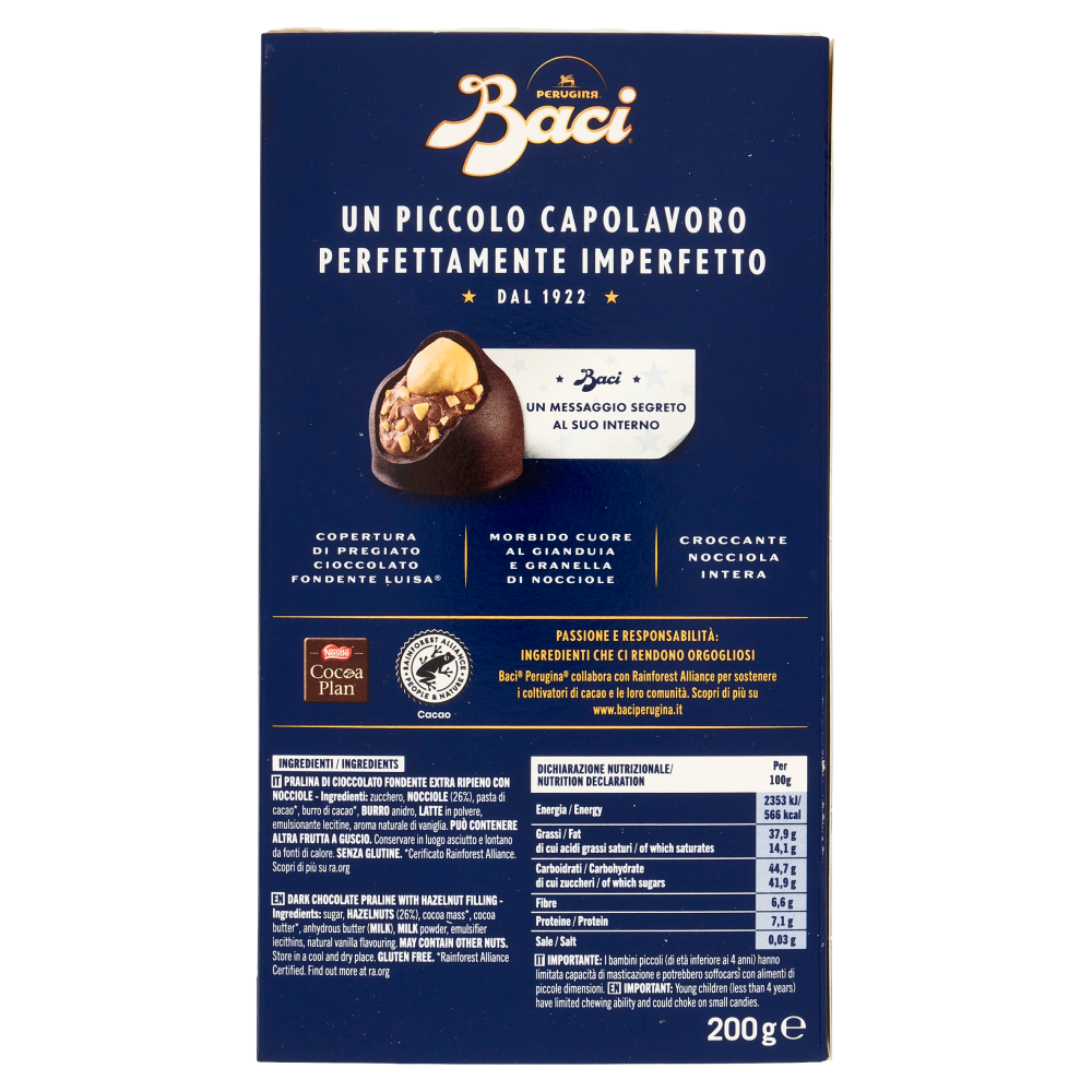 BACI PERUGINA Cioccolatini Fondenti ripieni al Gianduia Scatola 200g